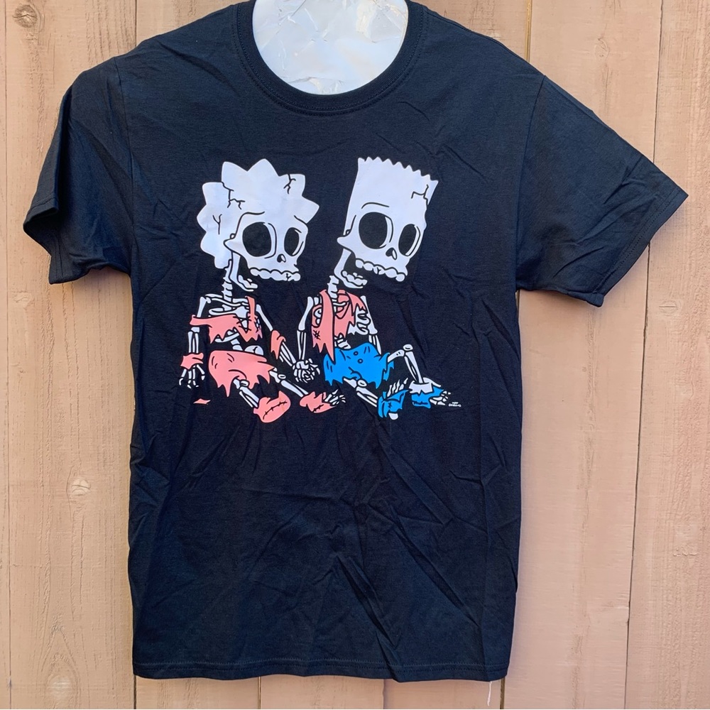 The Simpsons Bart And Lisa  Skeleton Black T Shirt Size MENS S / XL 🔥🔥 D65